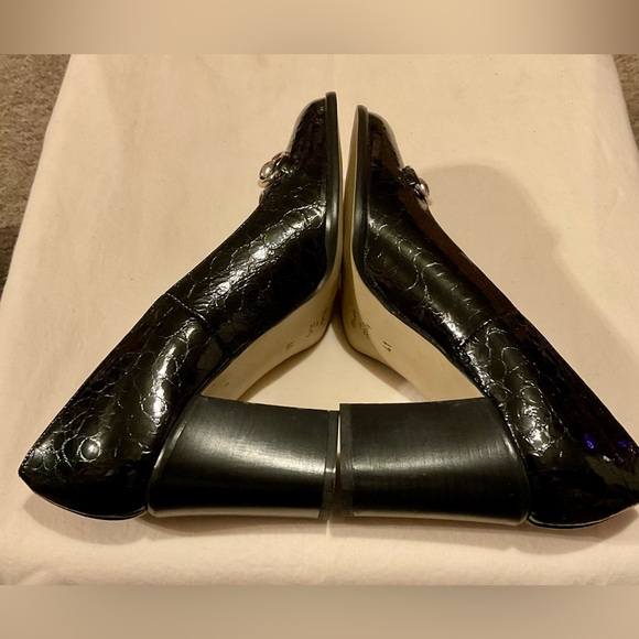 Marina Riva Vintage Black Heeled Loafer Crocodile-Embossed w/ Horse Bit Buckle - Picture 4 of 8